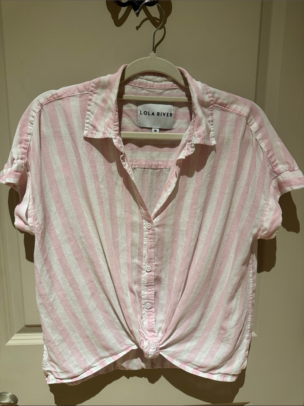 Lola River Pink & White Striped Short Sleeve Button Shirt